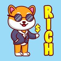 carino shiba inu come un ricco uomo d'affari cartone animato icona vettore illustrazione. concetto piatto mascotte personaggio animale.