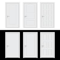 raccolta di illustrazioni vettoriali realistiche per porte. pacchetto di illustrazione dell'icona del fumetto della porta bianca. vettore di porta realistico elegante