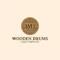 wd iniziali del tamburo di legno, ispirazione per il design del logo con venature del legno vettore
