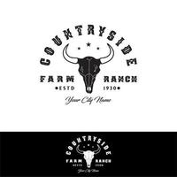 teschio di mucca di bufalo toro longhorn per il design del logo del paese del ranch della fattoria della campagna occidentale vettore