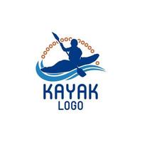 pedale della pagaia della barca del kayak, siluetta del disegno del logo del kayaker del flusso del fiume vettore