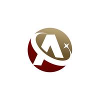 Logo lettera A, simbolo forma cerchio, colore rosso e oro, Technolo vettore