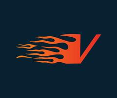 Logo della lettera V fiamma. modello di concetto di velocità logo design vettore