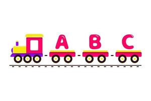 illustrazione di un treno con lettere colorate per i bambini che imparano a leggere il vettore del treno