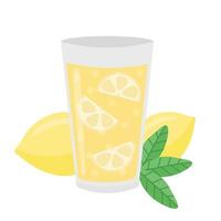 limonata in un bicchiere con fettine di limone. bibita analcolica vettore