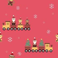 treno carino con Babbo Natale a cavallo su sfondo rosso motivo senza cuciture per la stampa in tema natalizio vettore