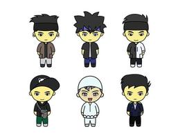 cartone animato chibi personaggio ragazzo set vettore