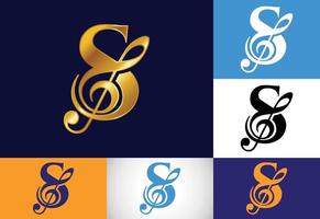 alfabeto monogramma iniziale s con una nota musicale. segni sinfonici o melodici. simbolo del segno musicale. vettore