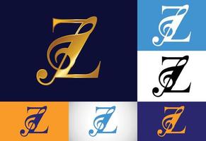 alfabeto monogramma iniziale z con una nota musicale. segni sinfonici o melodici. simbolo del segno musicale. vettore