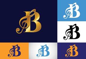 alfabeto monogramma iniziale b con una nota musicale. segni sinfonici o melodici. simbolo del segno musicale. vettore