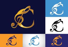 alfabeto monogramma c iniziale con una nota musicale. segni sinfonici o melodici. simbolo del segno musicale. vettore
