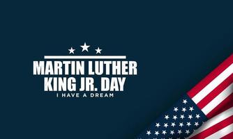 felice martin luther king jr. giorno. scritta di congratulazioni sullo sfondo con la bandiera americana. complimenti per la famiglia, parenti, amici e colleghi. vettore