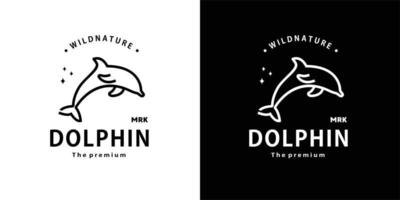 vintage retrò hipster delfino logo vettore contorno arte monoline icona