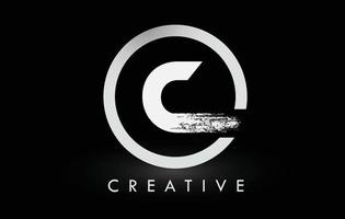 design del logo della lettera c pennello bianco. logo icona lettere spazzolate creative. vettore