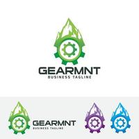 design del logo vettoriale di ingranaggi e montagne