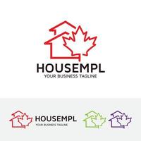 design del logo del concetto di casa e foglia d'acero vettore