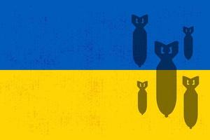 sfondo vettoriale di guerra dell'ucraina, bandiera nazionale dell'ucraina con l'illustrazione della sagoma della bomba dell'aeromobile