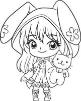 Pagina da colorare cartone animato ragazza carina kawaii manga anime illustrazione, clipart bambino disegno personaggio vettore