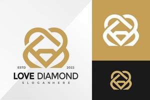 lusso amore diamante elegante logo design modello di illustrazione vettoriale