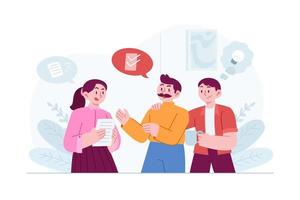 idea di illustrazione vettoriale di concetto di discussione per modello di pagina di destinazione, conversazione sociale che organizza un accordo, dialogo orale come comunicazione online, condivisione di informazioni, stile piatto disegnato a mano