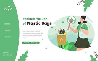 ridurre l'uso del concetto di design piatto della campagna dei sacchetti di plastica vettore
