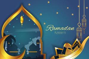 ramadan kareem sfondo islamico colore blu con elemento vettore