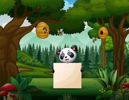 panda che tiene un segno in bianco nel parco vettore