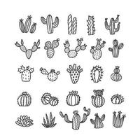 set di cactus in stile linea mono alla moda - art deco. può essere utilizzato come francobollo, cartolina o stampa. illustrazione di cactus vettoriali delineati. fiori del deserto senza vasi.