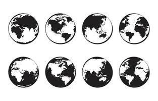 contorno dell'icona del globo con colore di stile diverso o negativo in bianco e nero vettore