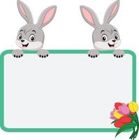 stampa carino felice pasqua due coniglio in possesso di un vettore gratuito illustrazione carta di invito