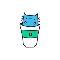 gatto che sbircia sopra la tazza di caffè, illustrazione per t-shirt, adesivi o articoli di abbigliamento. con stile cartone animato retrò. vettore