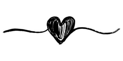 cuore disegnato a mano con linea sottile, forma divisoria, scarabocchio rotondo grungy aggrovigliato isolato su sfondo bianco.illustrazione vettoriale