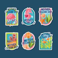 collezione di adesivi per badge di consapevolezza della giornata della mamma oceano vettore
