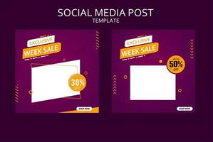 banner moderno di vendita e offerta per post sui social media su sfondo viola. disegno vettoriale