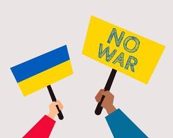 manifestazione di protesta contro la guerra nel concetto di ucraina. due mani tengono un massaggio su nessuna guerra in ucraina. stile vettoriale cartone animato per il tuo design