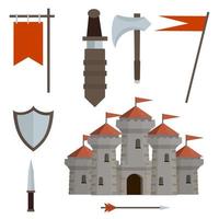 castello medievale con torre. illustrazione piatta del fumetto vettore