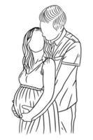 coppia felice maternità posa marito e moglie incinta linea arte illustrazione vettore