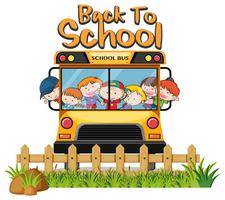 Bambini in scuolabus su sfondo bianco vettore
