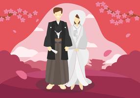 Illustrazione piana di vettore delle coppie di nozze del Giappone