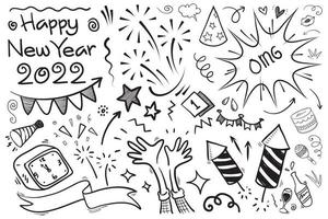 elementi di doodle festa di capodanno in nero isolato su sfondo bianco. illustrazione vettoriale