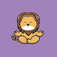 illustrazione dell'icona di vettore del fumetto di yoga del leone sveglio. concetto di icona di salute animale isolato vettore premium. stile cartone animato piatto