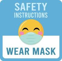 indossare la maschera con le istruzioni di sicurezza segno con emoji. illustrazione vettoriale gratuita