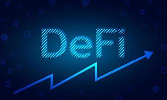 defi finanza decentralizzata per lo scambio di criptovaluta.defi logo del testo design.sistema finanziario,catena di blocchi e portafoglio.sistema tecnologico blu scuro con icona vettore moneta alternativa.