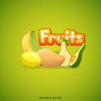 Set di illustrazioni di frutta realistiche vettoriali 3d composto da mango, limone, banana e avocado