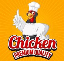 banner di qualità premium di pollo con personaggio dei cartoni animati di chef di pollo vettore