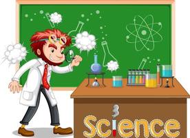 personaggio dei cartoni animati uomo scienziato con attrezzature di laboratorio