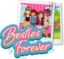 logo besties forever con una foto di adolescenti vettore