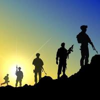 sagoma di soldato isolato su sfondo tramonto. sfondo tramonto elegante con silhouette di un soldato. vettore
