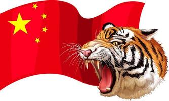 design della bandiera cinese con tigre selvaggia vettore
