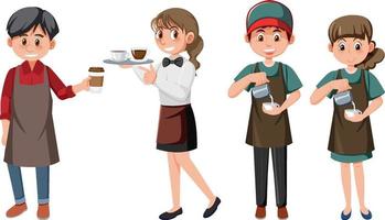 set di personaggi dei cartoni animati del barista vettore